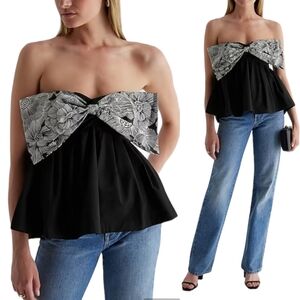 NWT Express Floral Strapless Bow Peplum Tube Top
